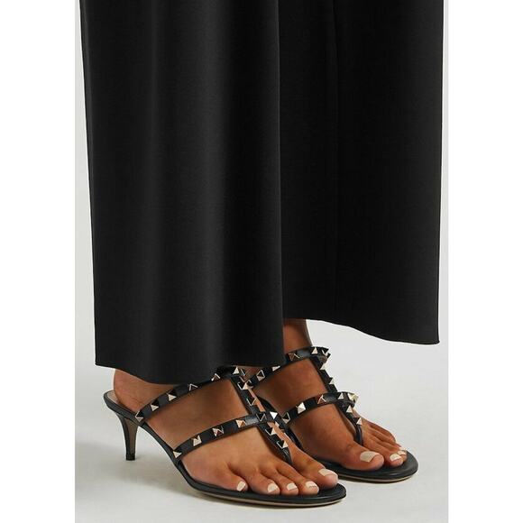Valentino Rockstud 50 Black Thong Backless Cage Strap Sandal Kitten Heel Pump 37 - Picture 5 of 12